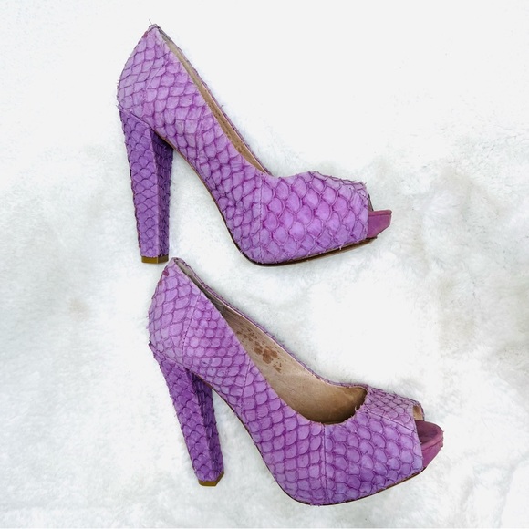 HOUSE OF HARLOW Leather Lilac Purple Peep Toe Python Pearl Pumps Heels S… - Picture 7 of 15